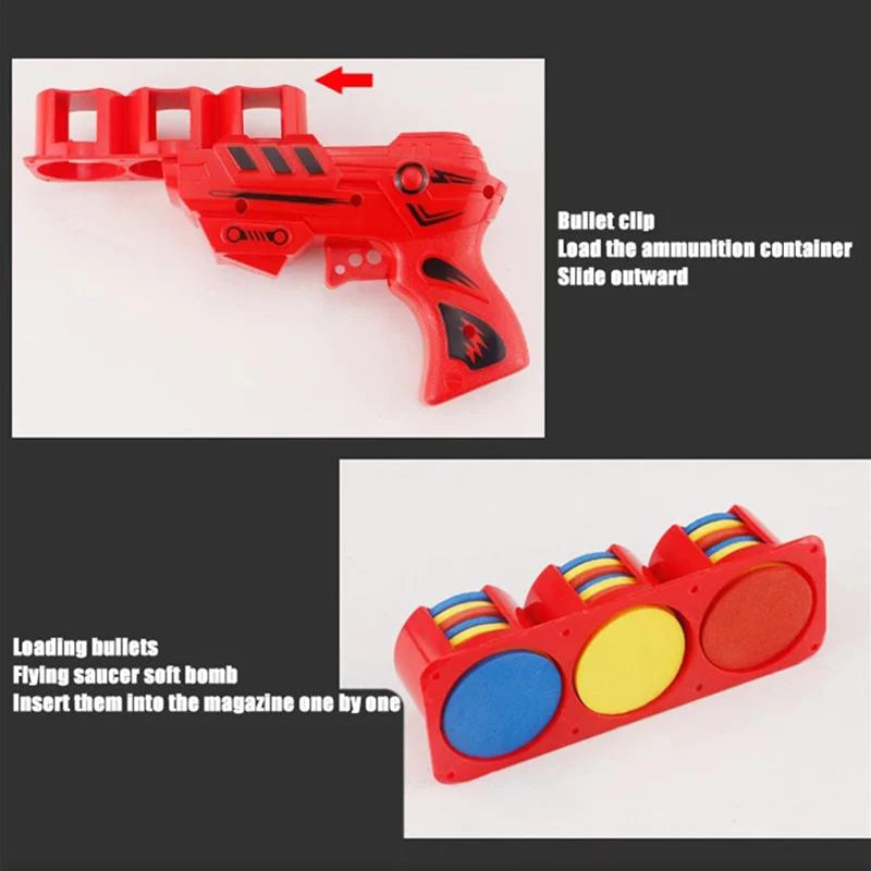Kids Flying Saucer Gun Toy – Foam Disc Shooter with 25pcs Mini Soft Bullets
