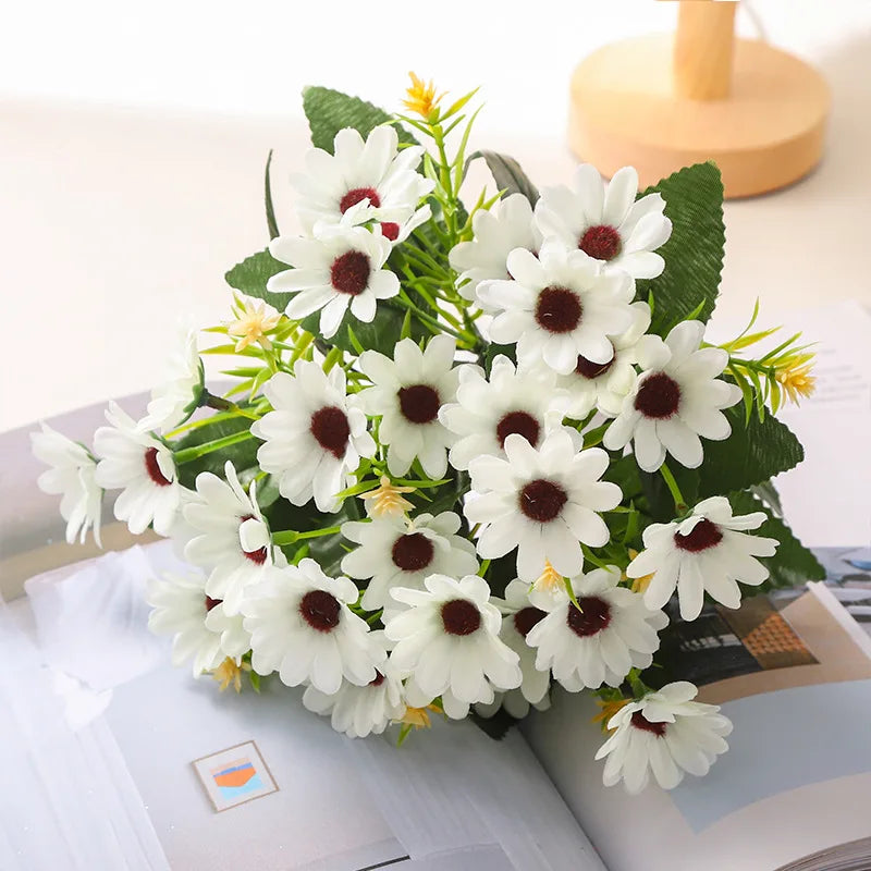 5 Fork 15-Head Artificial Daisy & Chamomile Flower Stems – Wedding & Home Party Decor