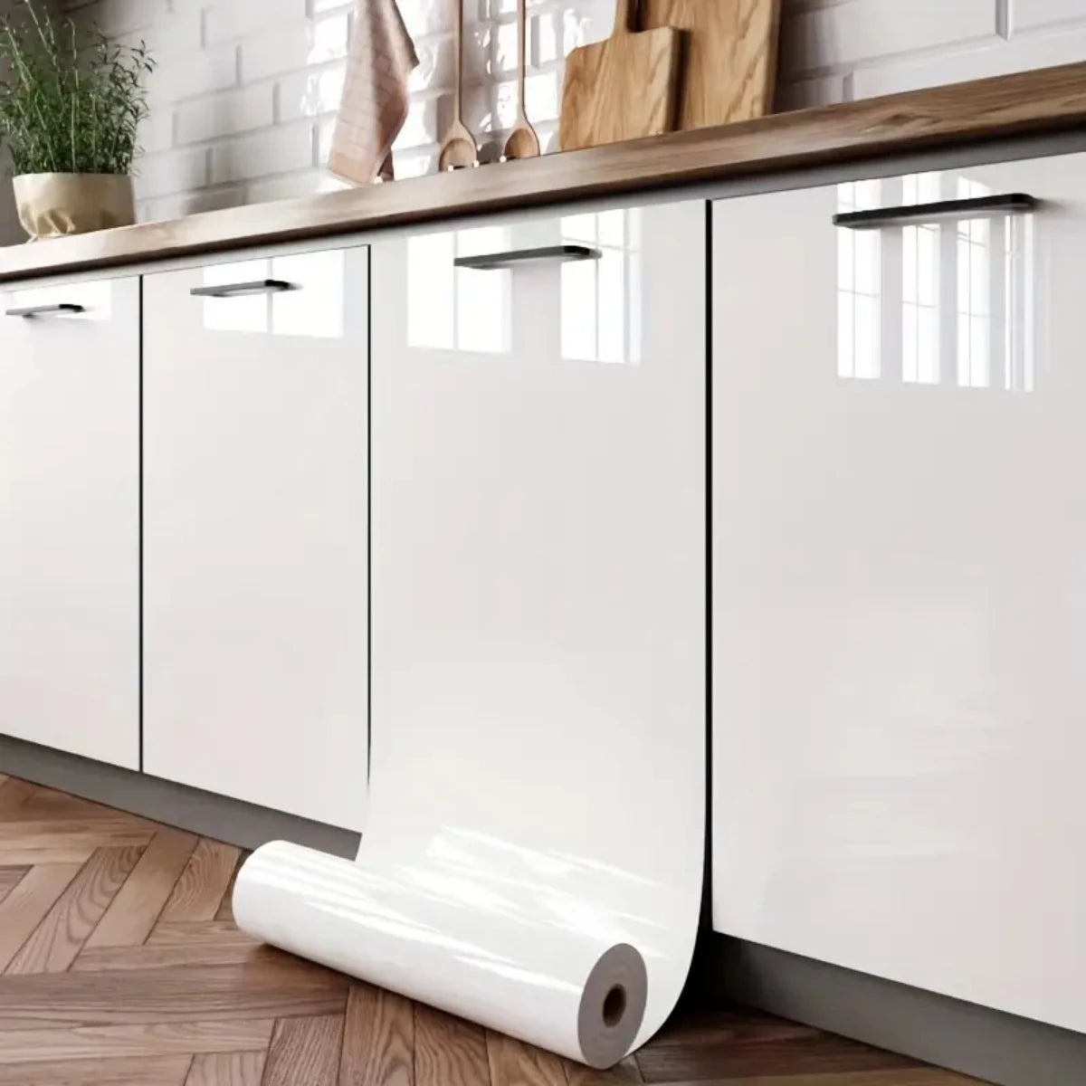 PVC Pearl Waterproof Wallpaper – DIY Self-Adhesive Black/White High Gloss Wall & Furniture Stickers