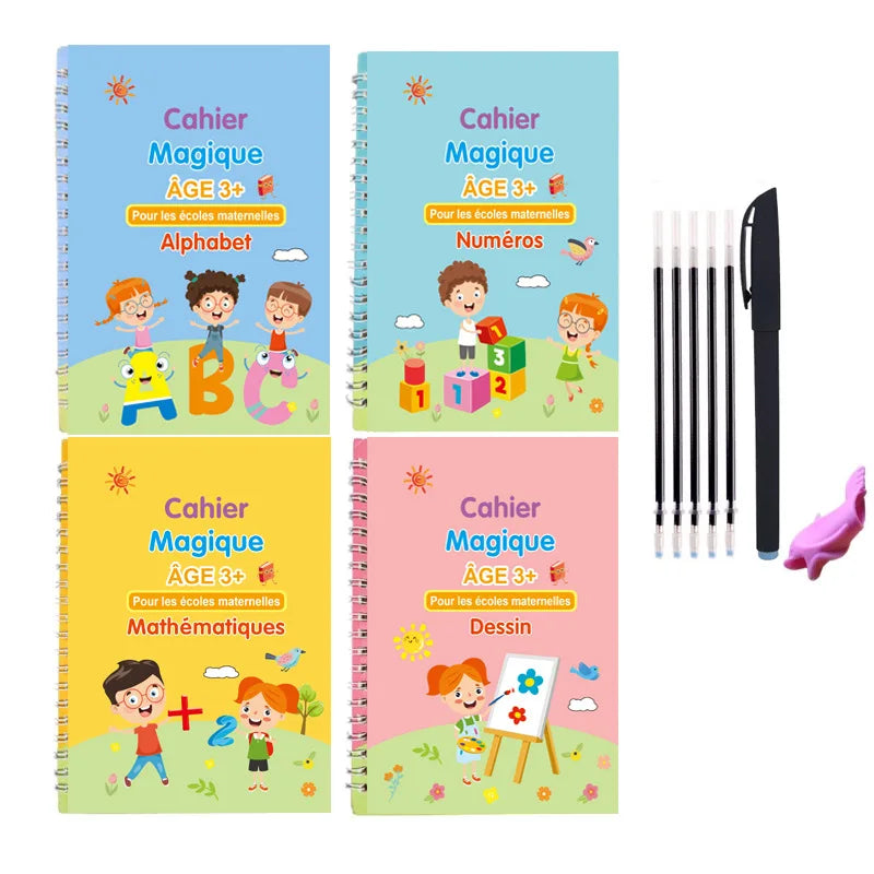 Magic Reusable Handwriting Copybook Set – 4Pcs Tracing Practice Books for Kids Learning Calligraphy & Writing