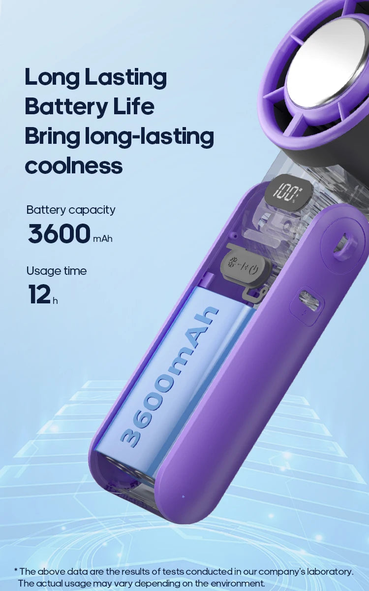 KINSCOTER Portable Air Cooling Turbo Fan 3600mAh 100 Wind Speeds Adjustable Outdoor Foldable Student Handheld Fan with Lanyard