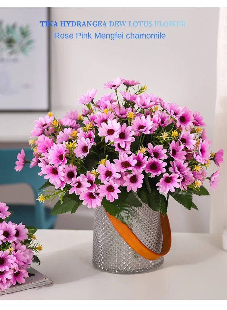 5 Fork 15-Head Artificial Daisy & Chamomile Flower Stems – Wedding & Home Party Decor