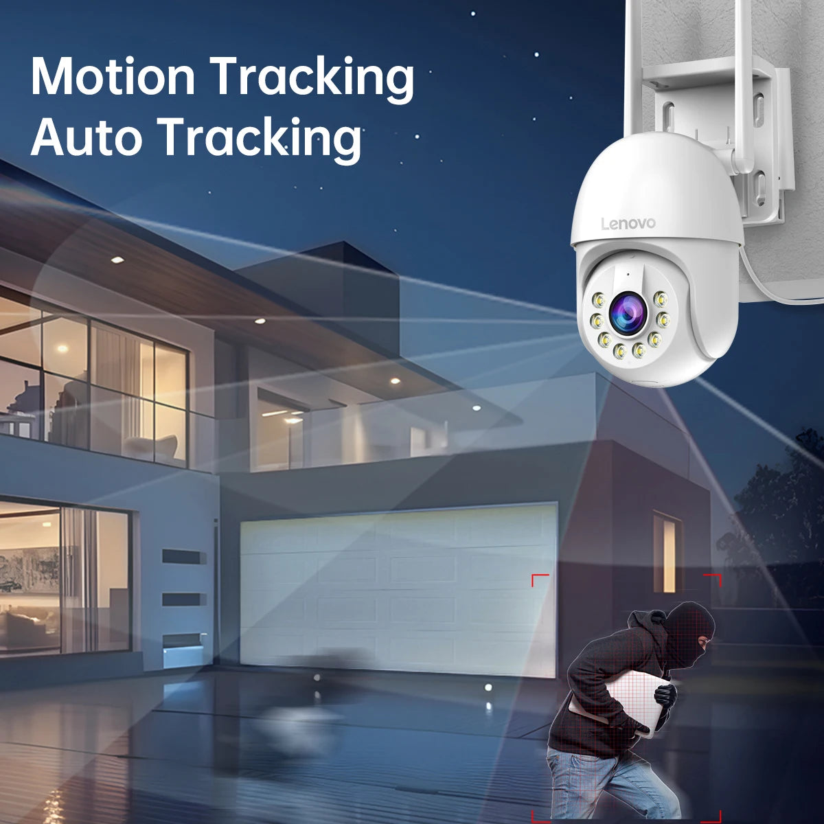 Lenovo 5MP Smart WiFi Outdoor PTZ Camera – 5x Zoom, Auto Tracking, ONVIF, Night Vision Security IP CCTV Camera