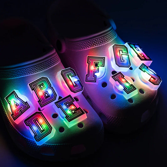 1/26pcs Letter LED Pins for Kids Lighted Shoe Charms Glowing Accessories Shoe Decorations Gifts Sandals Clog Buckles Ornament