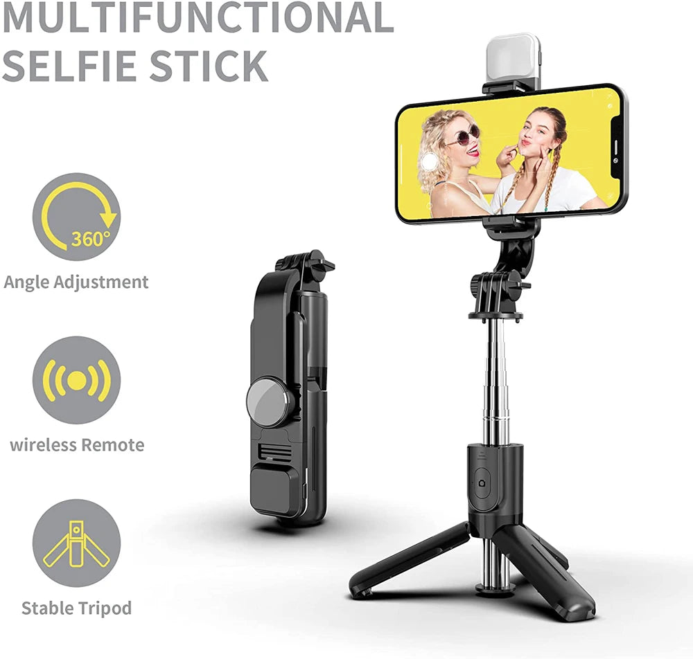 Wireless Bluetooth Selfie Stick Tripod with Fill Light & Remote – Foldable Portable Phone Stand for iPhone & Android