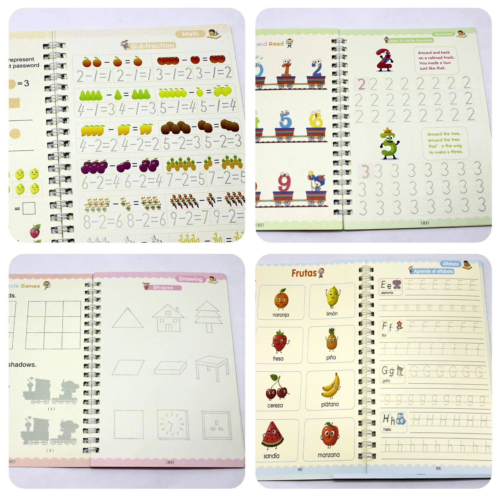 Magic Reusable Handwriting Copybook Set – 4Pcs Tracing Practice Books for Kids Learning Calligraphy & Writing