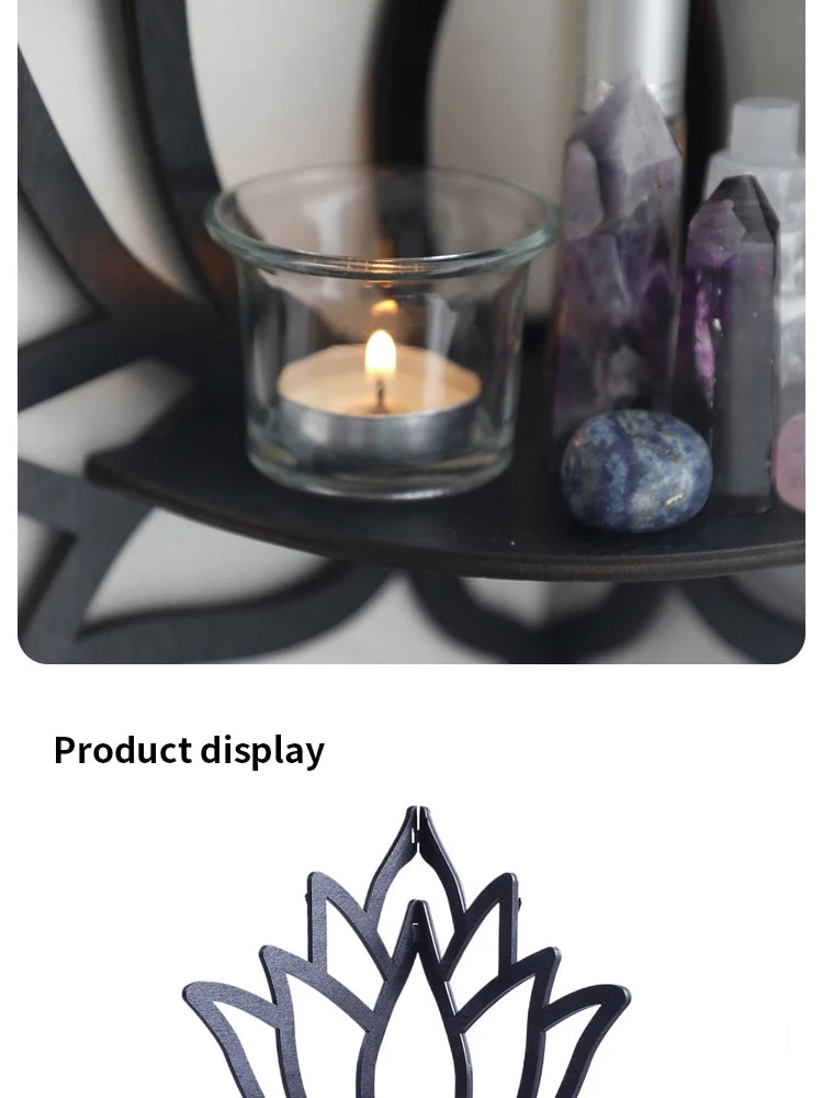 Wooden Lotus Hollow Shelf – Wall-Mounted Aromatherapy Organizer & Candle Holder