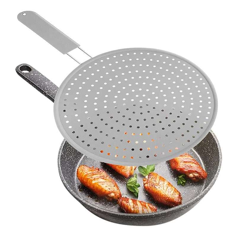 Silicone Kitchen Splatter Screen – Heat-Resistant Oil Splash Guard with Handle