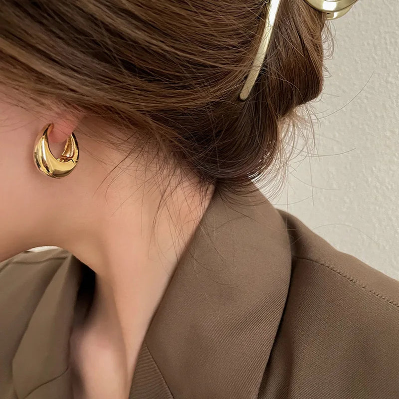 Stainless Steel Chunky Hoop Earrings – Smooth Round Circle Statement Jewelry for Women & Girls