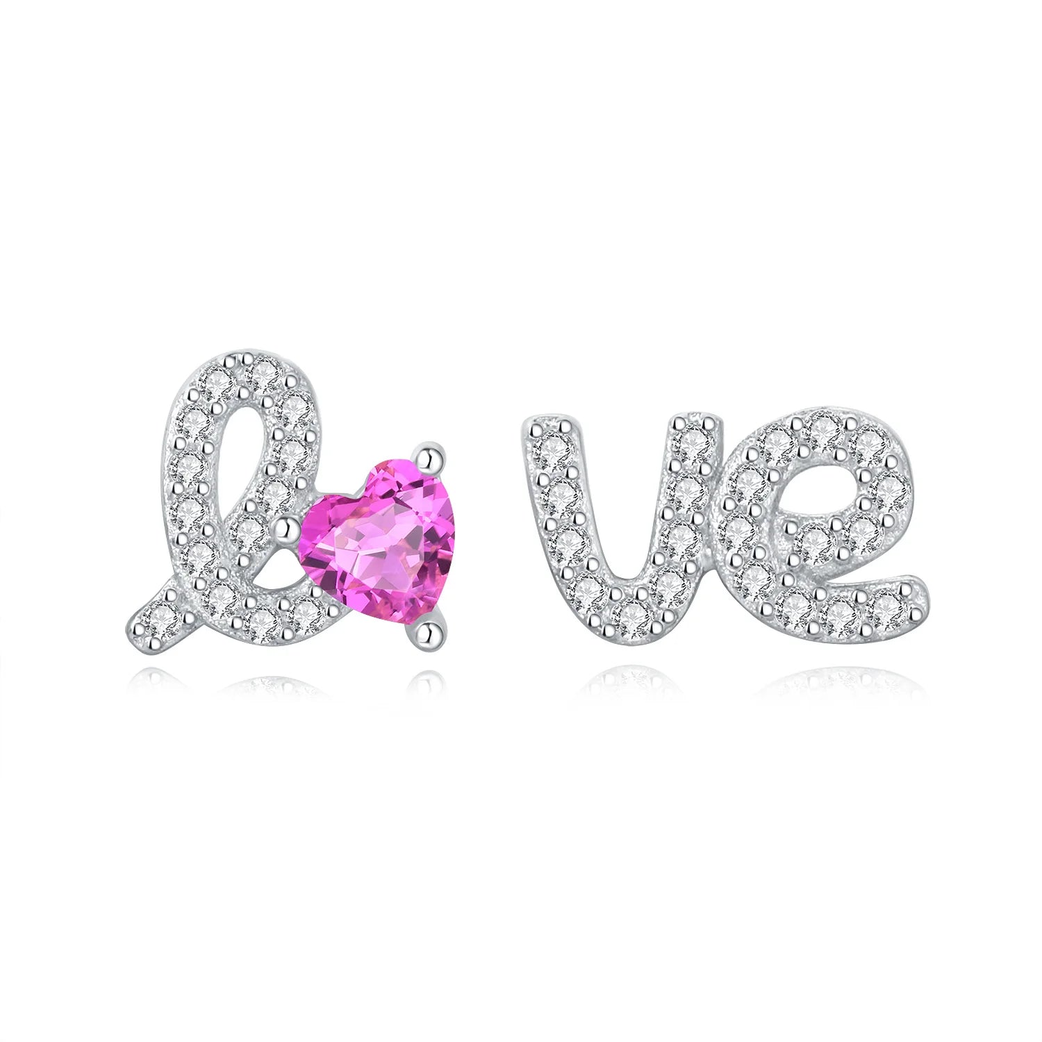 925 Sterling Silver Pink Heart Bow Stud Earrings – Elegant Gift for Women