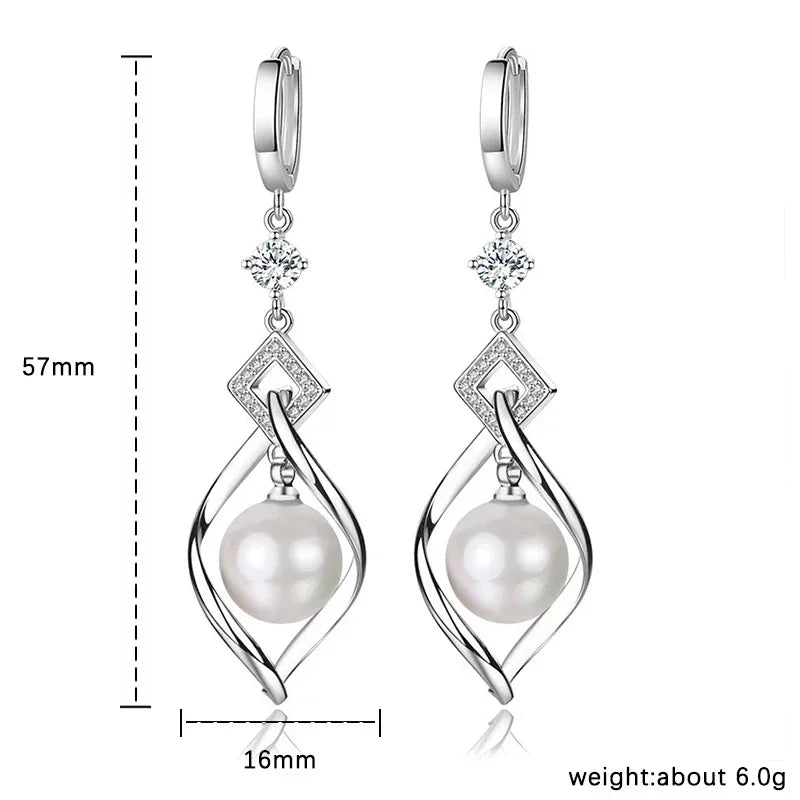925 Sterling Silver Pearl & Crystal Zirconia Earrings – Gorgeous Wedding & Party Jewelry for Women