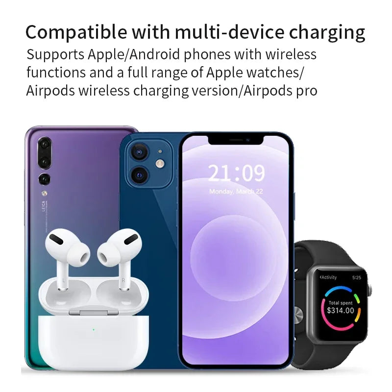 Foldable Wireless Charger Station for iPhone, Apple Watch & AirPods Fast Charging Dock