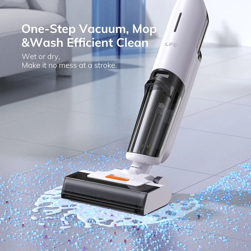 ILIFE W90 Cordless Wet & Dry Smart Vacuum Mop – 5500Pa Suction, 1-Min Self-Cleaning, Dual Water Tank