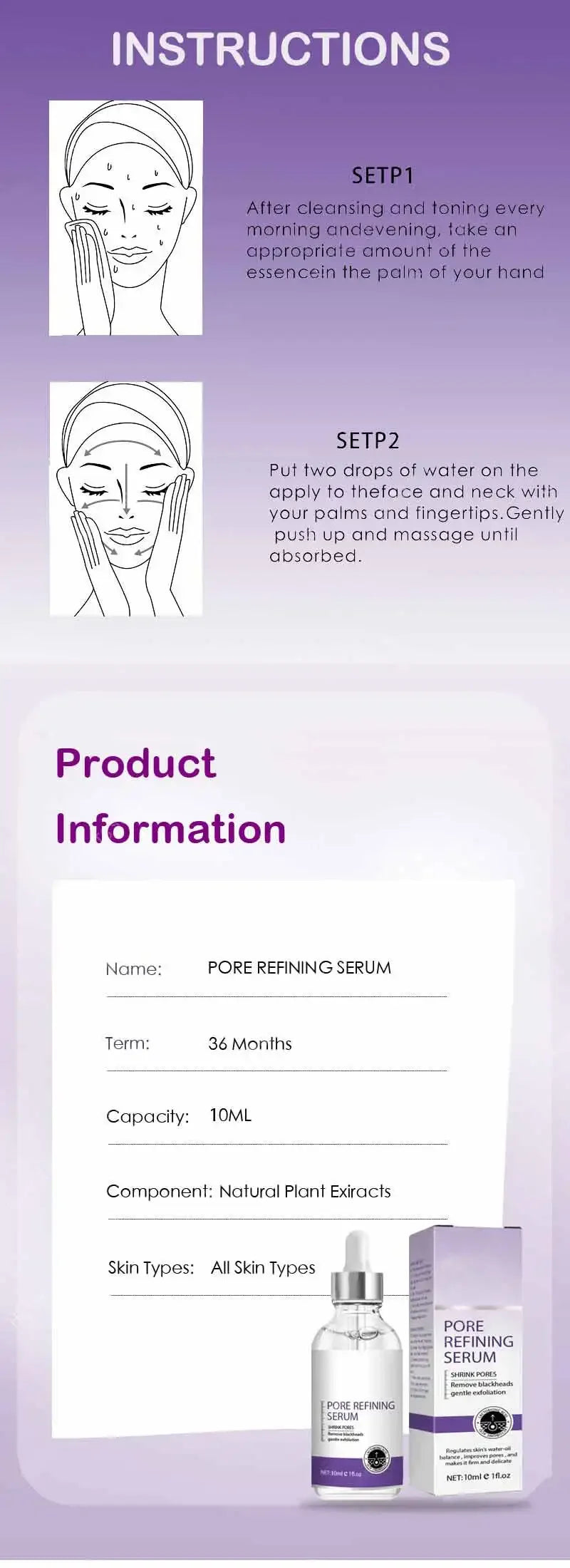 Pore Shrinking Serum – Facial Pore Minimizing & Tightening Essence for Smooth, Firm Skin