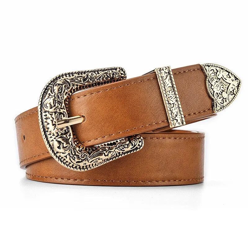 Vintage Carved PU Leather Belt – Punk Hip Hop Y2K Style Unisex
