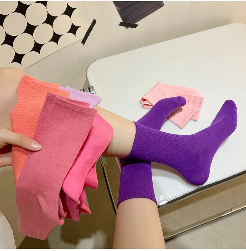 Japanese Fashion Sports Socks – Unisex Cotton Street Style Crew Socks for Autumn & Winter