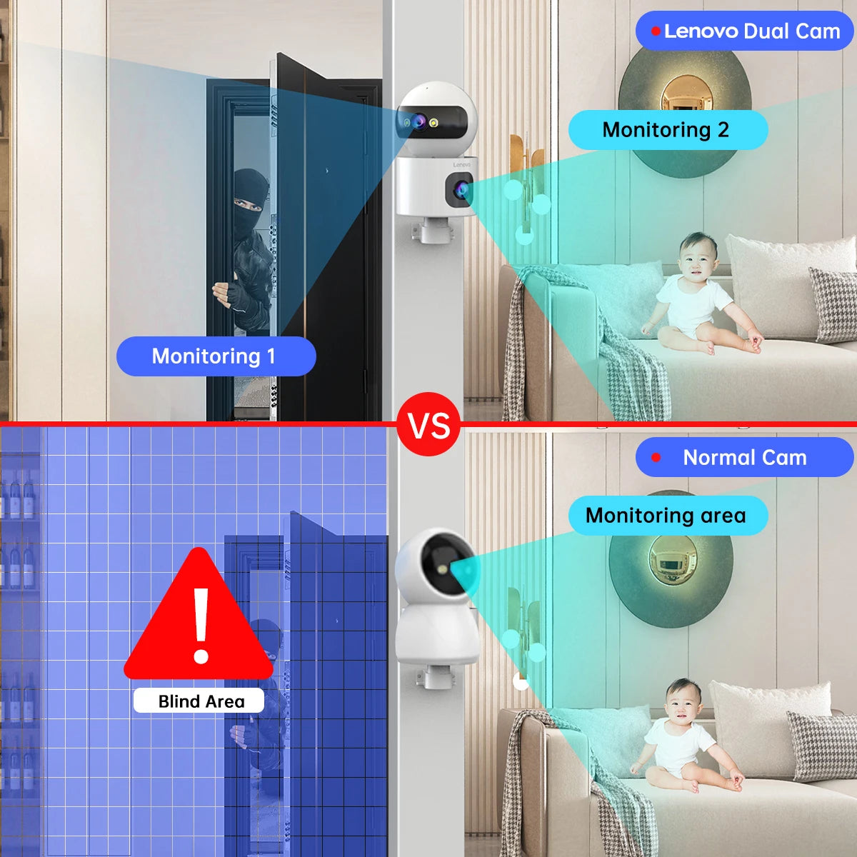 Lenovo 4K Dual-Lens IP Camera 5G WiFi Smart Home Security Baby Monitor with Auto Tracking