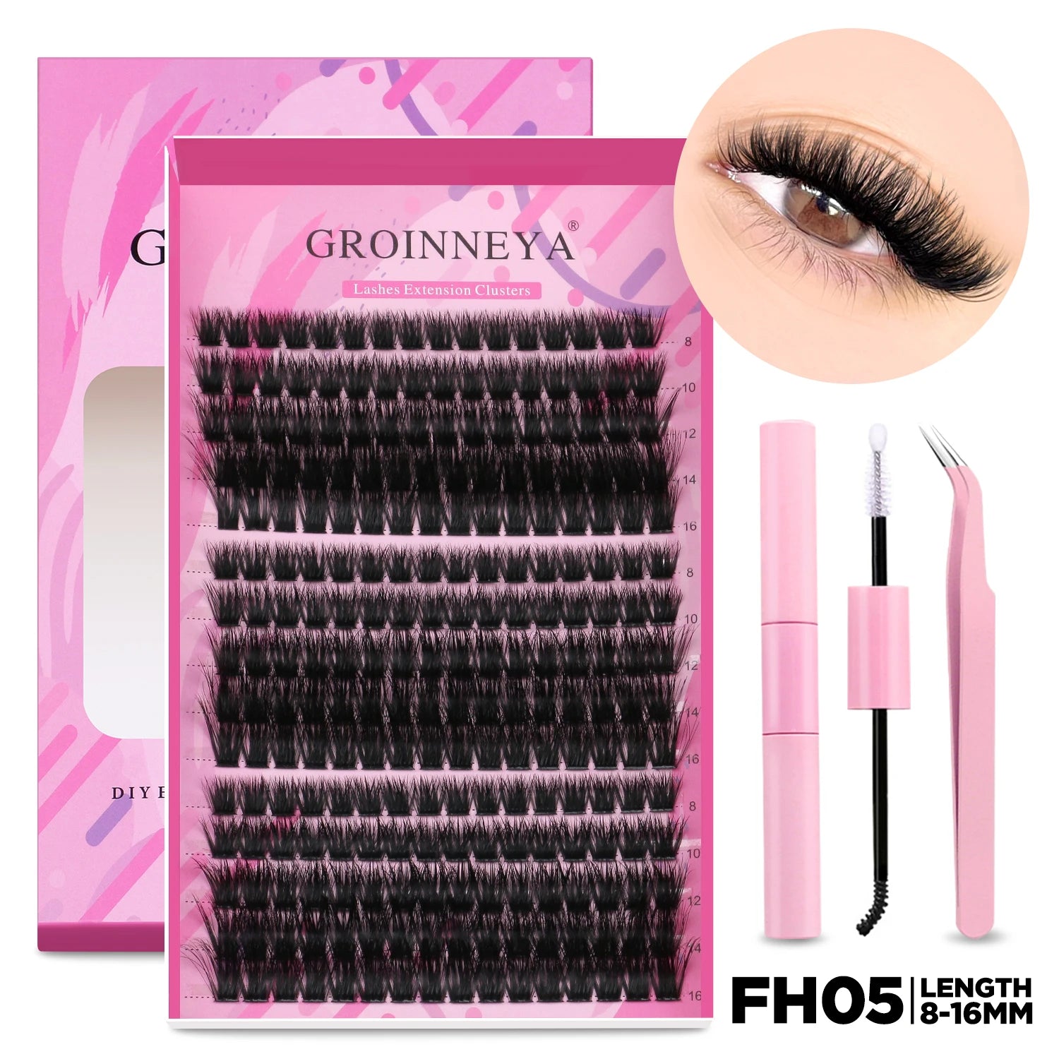 GROINNEYA DIY Lash Extension Kit – Individual Cluster Mix Lashes with Bond & Seal for At-Home Use