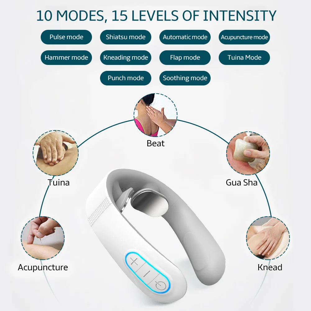 Smart Heated Neck & Back Massager – Wireless TENS Pulse Muscle Relaxer for Shoulder & Pain Relief