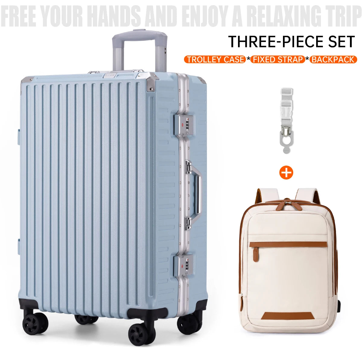 Aluminum Frame Rolling Luggage – 20/24/26/28 Inch USB Travel Suitcase with Combination Lock