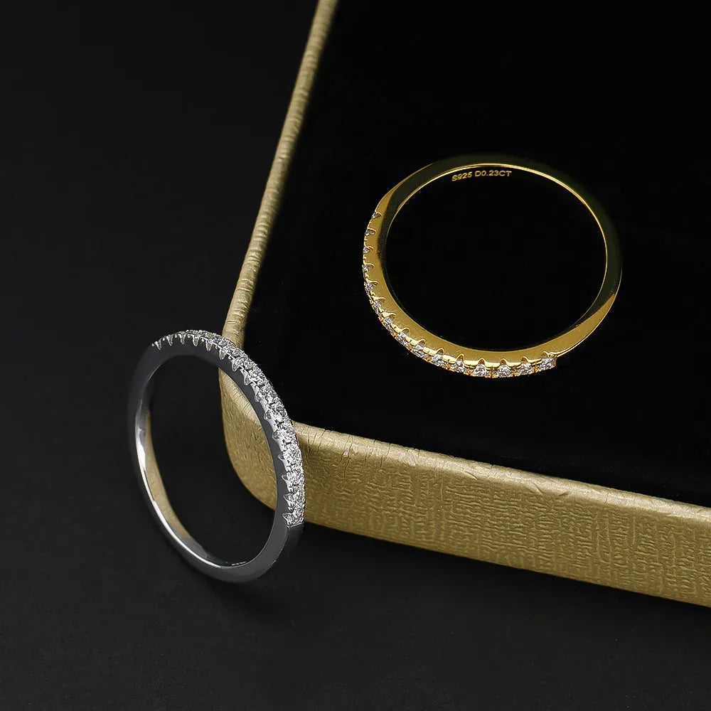 Houtros Moissanite Diamond Stackable Ring – 925 Sterling Silver 18K Gold Half Eternity Band for Women