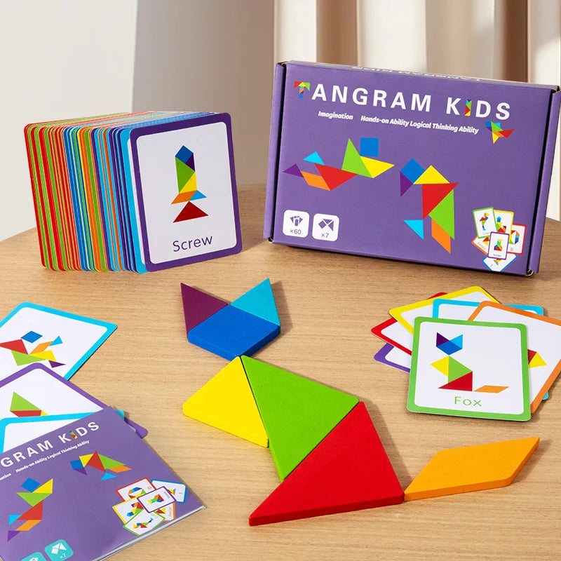 3D Wooden Tangram Puzzle – Montessori Educational Geometric Toy for Kids