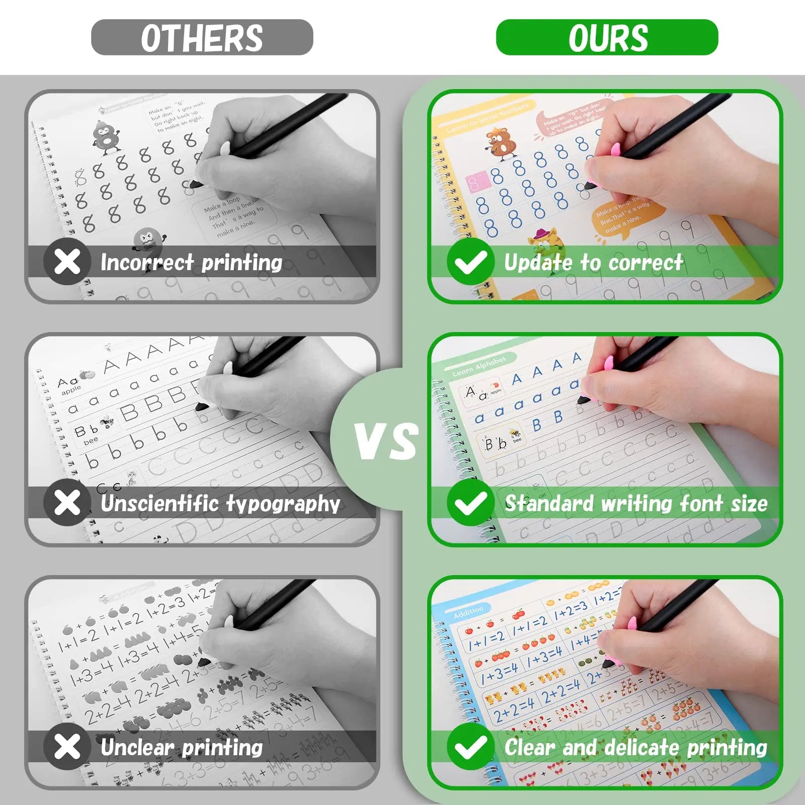 Magic Reusable Handwriting Copybook Set – 4Pcs Tracing Practice Books for Kids Learning Calligraphy & Writing