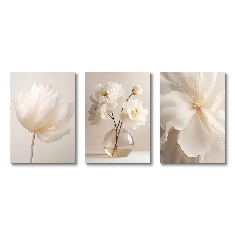 1/3pcs Frameless Nordic Peony Canvas – Modern Floral Wall Art for Home Décor