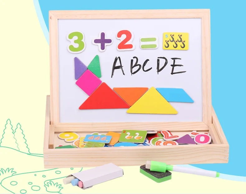 Wooden Multifunction Magnetic Drawing Board – Animal Puzzle Learning Toy for Kids