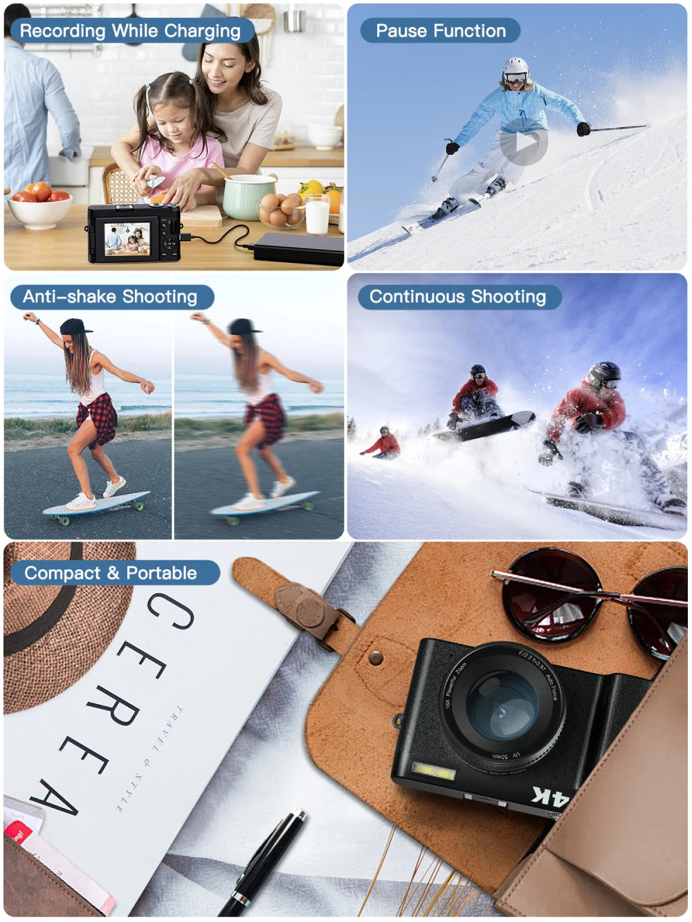 4K Digital Camera 48MP Vlogging Camera 3" Flip Screen Autofocus Anti-Shake
