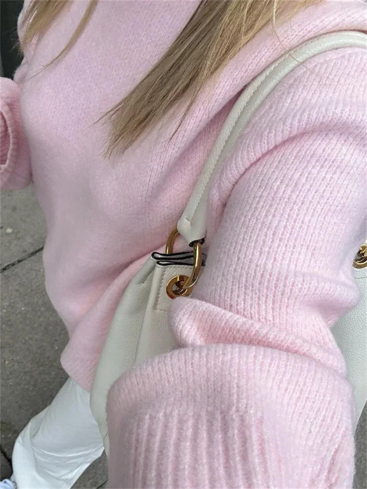 Tossy Pink Knit Sweater – Y2K Patchwork Loose Pullover for Women