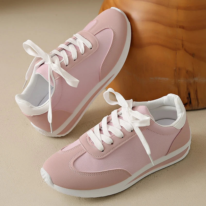 Lace-Up Pink Platform Sneakers for Women – Lightweight Patchwork Comfort Shoes