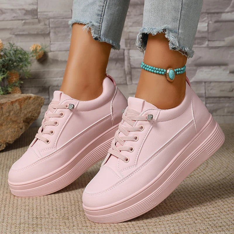 Plus Size Pink Platform Sneakers for Women 2025 – Thick Sole Non-Slip Casual Sports Shoes