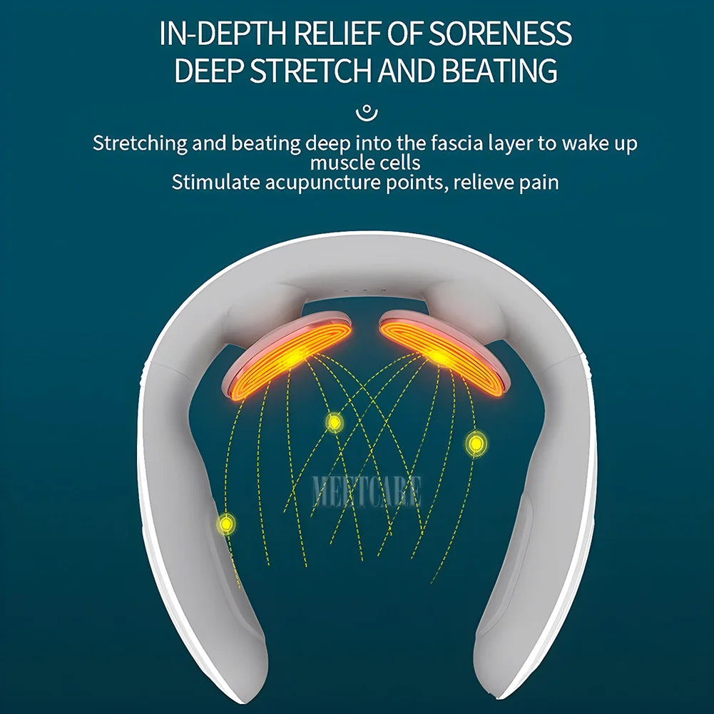 Smart Heated Neck & Back Massager – Wireless TENS Pulse Muscle Relaxer for Shoulder & Pain Relief