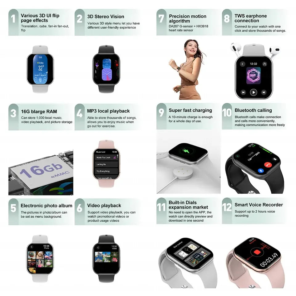 New 2025 Apple GPS Watch 10 – AMOLED Smartwatch with NFC, Bluetooth Calling, Music Memory & Waterproof Fitness Tracker
