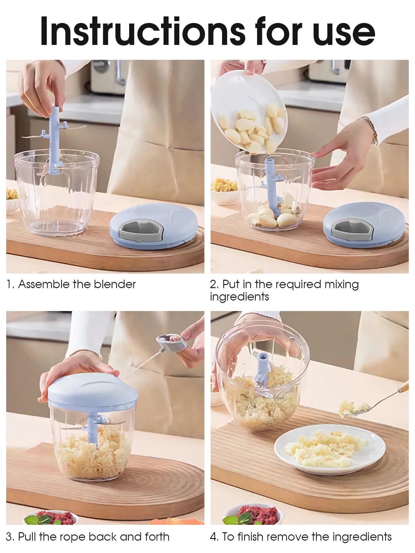 Manual Ginger & Garlic Grinder 500ml/900ml Handheld Food Vegetable Cutter