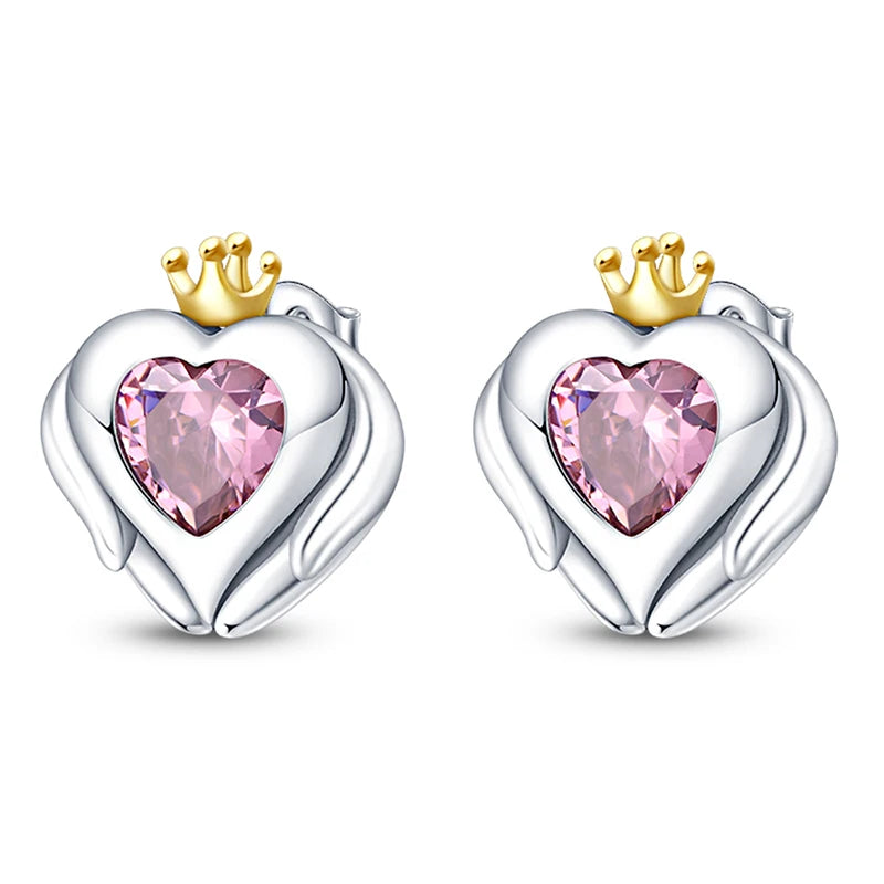 925 Sterling Silver Pink Heart Stud Earrings – Romantic Gift for Women