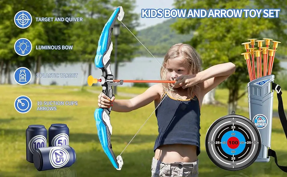 Kids LED Bow and Arrow Set – Light-Up Archery Toy with Target & Suction Arrows