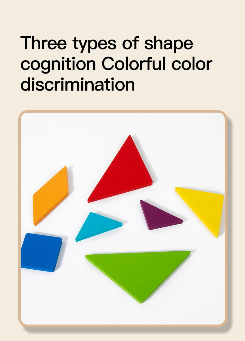 3D Wooden Tangram Puzzle – Montessori Educational Geometric Toy for Kids