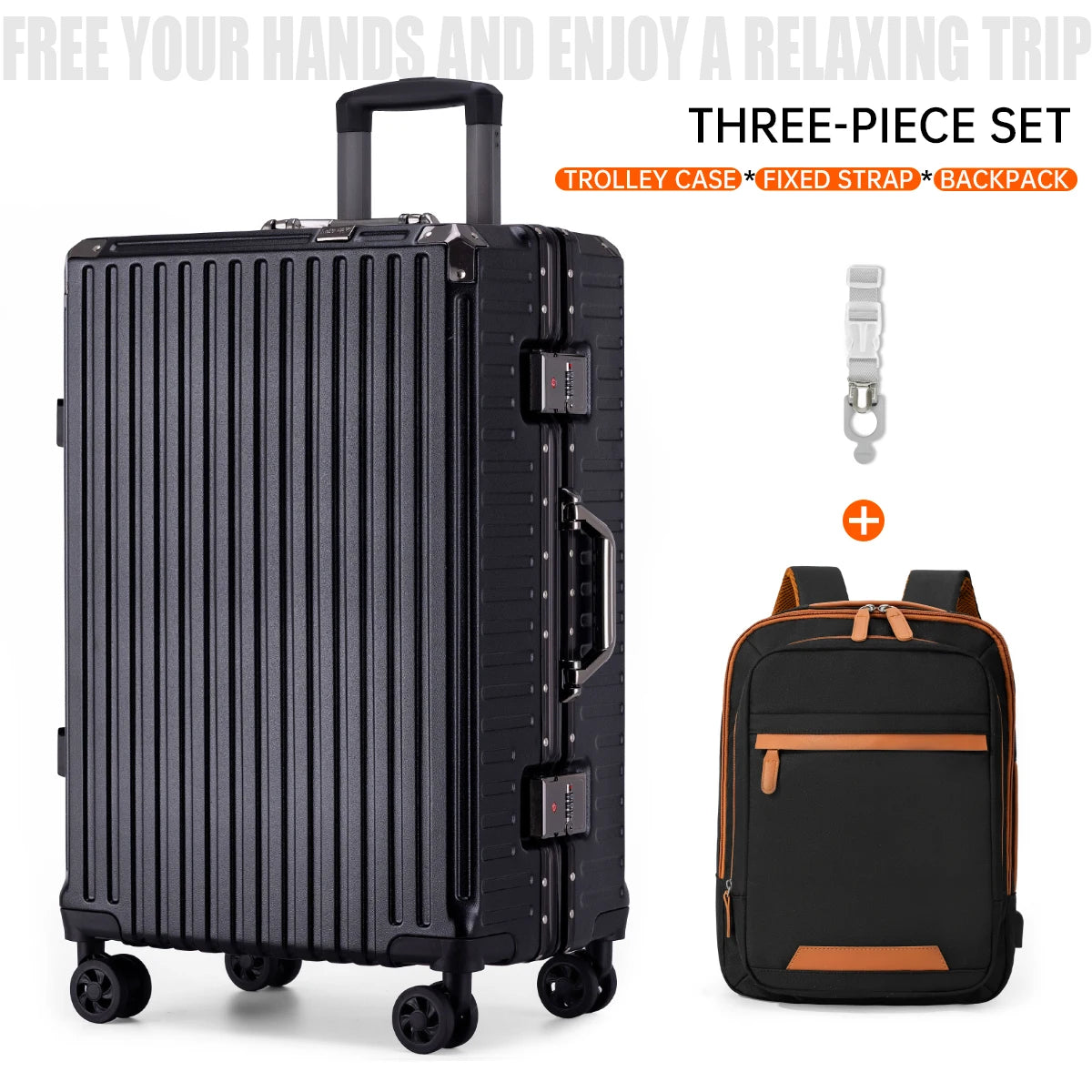 Aluminum Frame Rolling Luggage – 20/24/26/28 Inch USB Travel Suitcase with Combination Lock