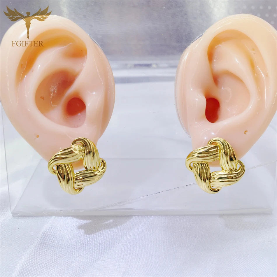 Hyperbole Chunky Earrings Wrinkle Flower Leaf Design Stud Earings Women Golden Stainless Steel Jewelry Accessories Gifts for Her
