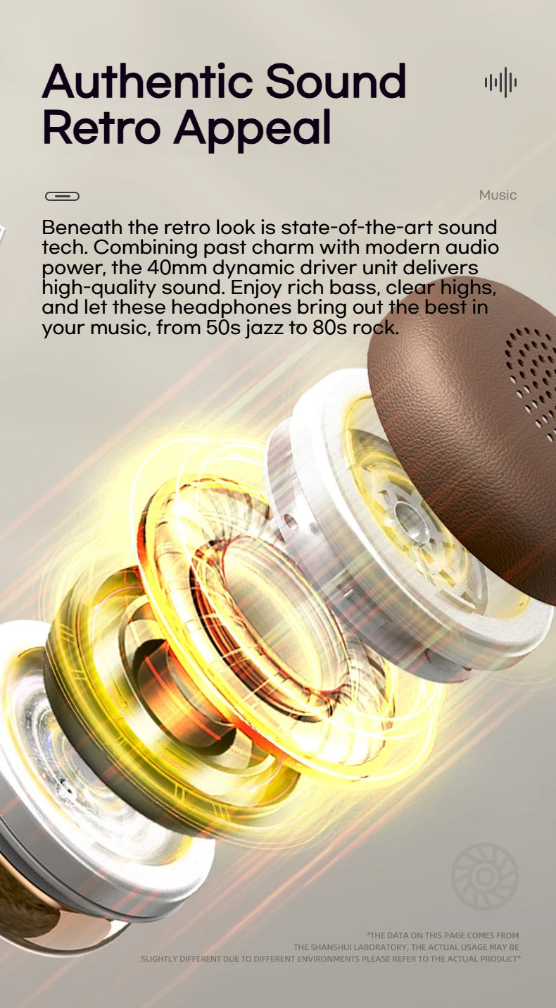 Sansui DT11 ANC Wireless Bluetooth Headphones – Retro Over-Ear Headset with -45dB Active Noise Cancellation & 50H Playtime