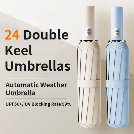 24-Bone Windproof Anti-UV Umbrella – Fully Automatic Foldable Travel Umbrella for Men & Women