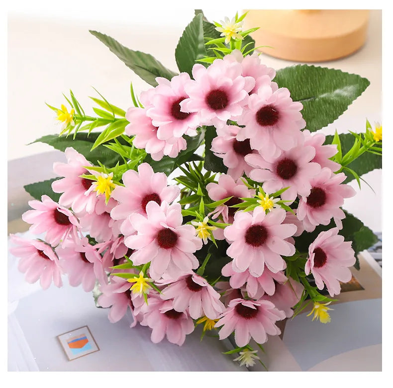 5 Fork 15-Head Artificial Daisy & Chamomile Flower Stems – Wedding & Home Party Decor