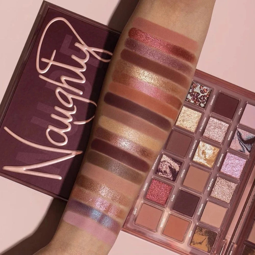 Huda Naughty Nudes Eyeshadow Palette – 18 Color Shimmer, Matte & Metallic, Waterproof Long-Lasting Nude Pigments