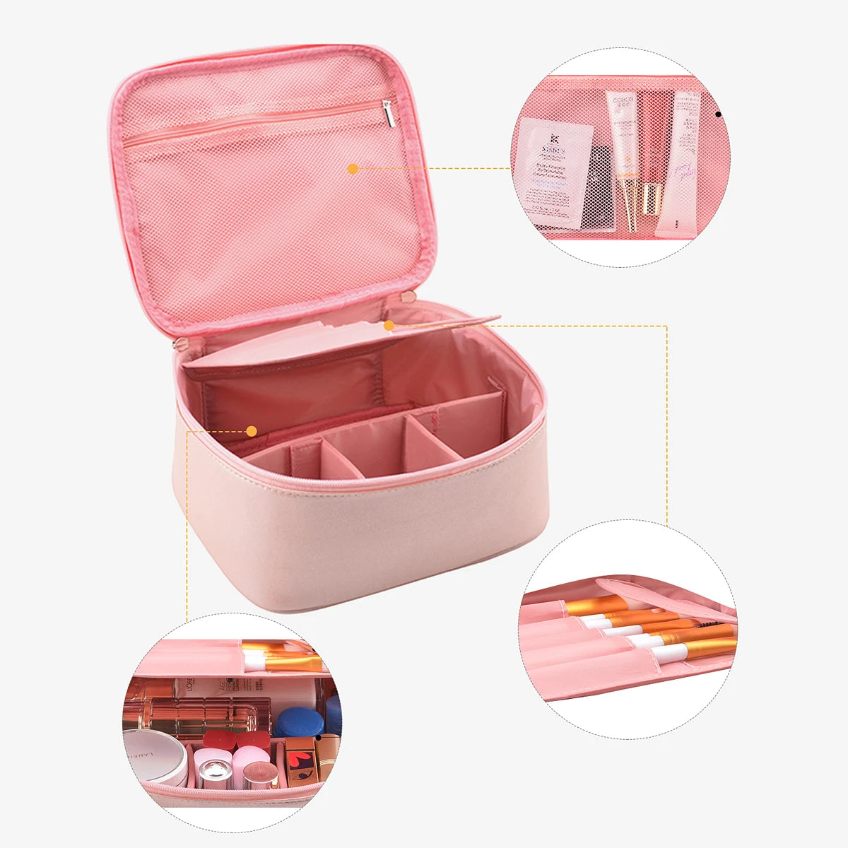 Pink Makeup Train Case – Travel Cosmetic Organizer with Adjustable Dividers