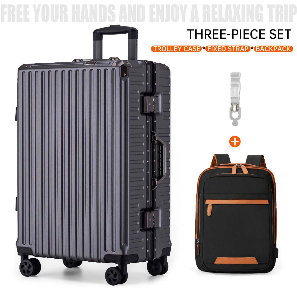 Aluminum Frame Rolling Luggage – 20/24/26/28 Inch USB Travel Suitcase with Combination Lock