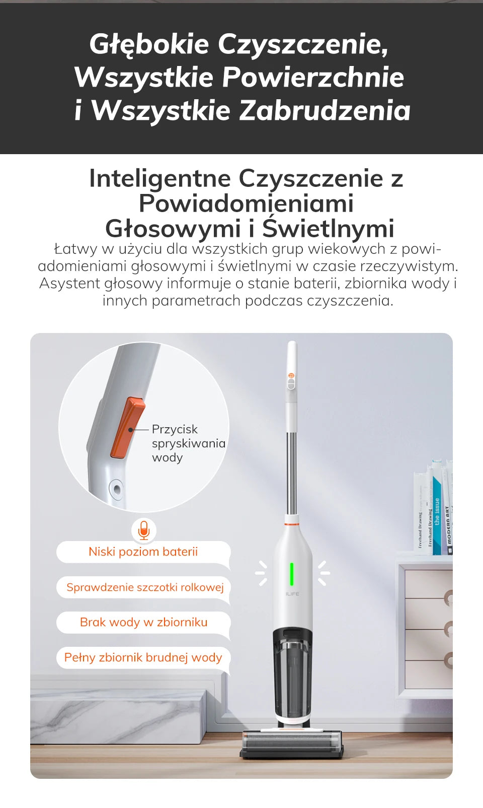 ILIFE W90 Cordless Wet & Dry Smart Vacuum Mop – 5500Pa Suction, 1-Min Self-Cleaning, Dual Water Tank