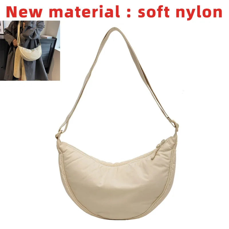 Solid Color Women’s Nylon Shoulder Bag – Portable Padded Crossbody Messenger Travel Handbag