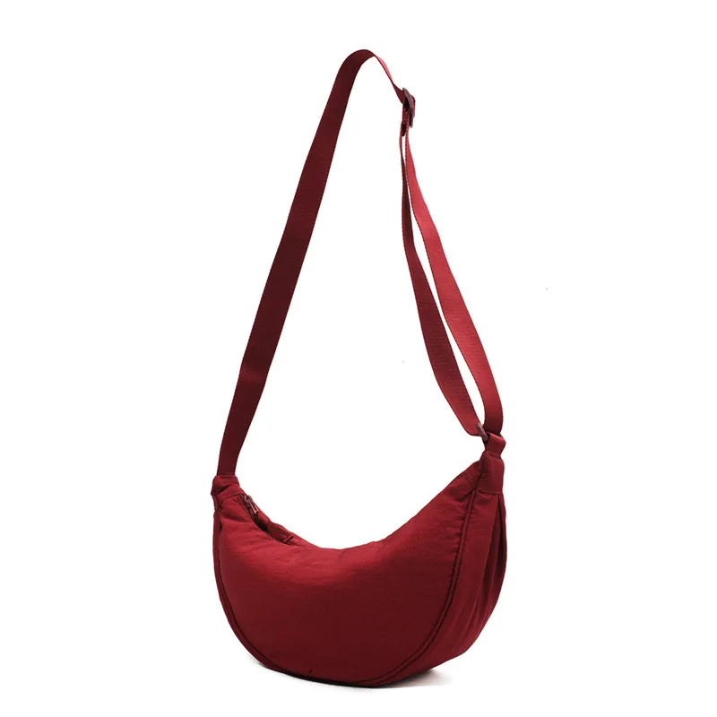 Solid Color Women’s Nylon Shoulder Bag – Portable Padded Crossbody Messenger Travel Handbag